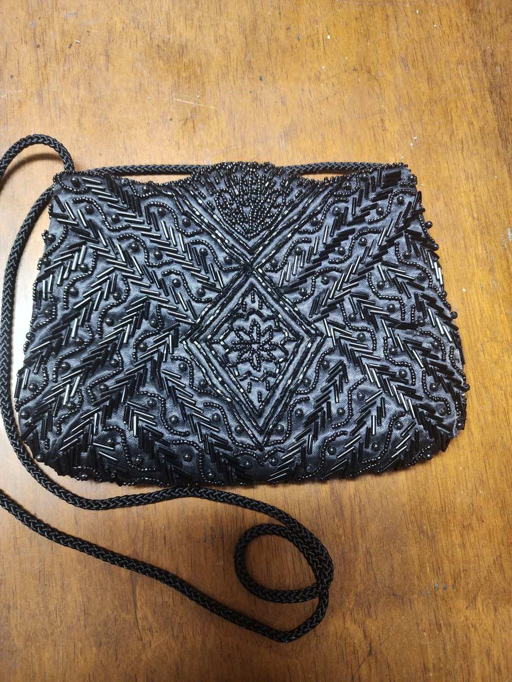 VTG small Black Beaded Crossbody Bag - Elegant Evening Clutch